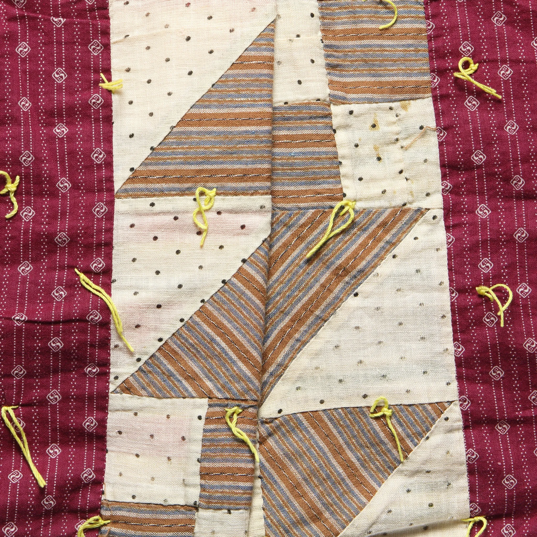 Moving Day Quilt Jacket - Yellow Tassle/Maroon/Red Puzzle