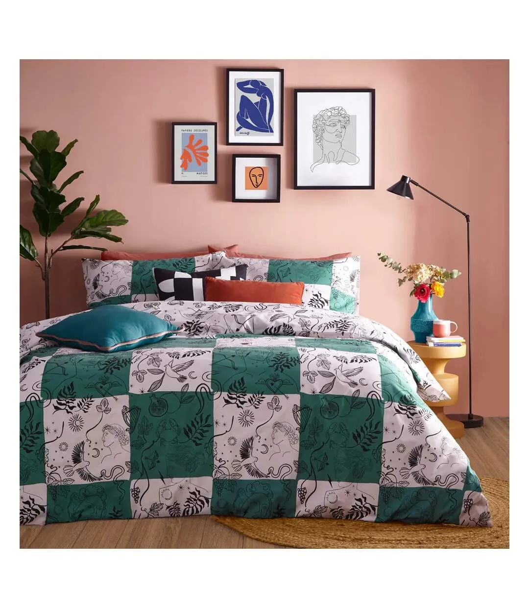 Mythos reversible checkerboard duvet cover set green/natural Furn