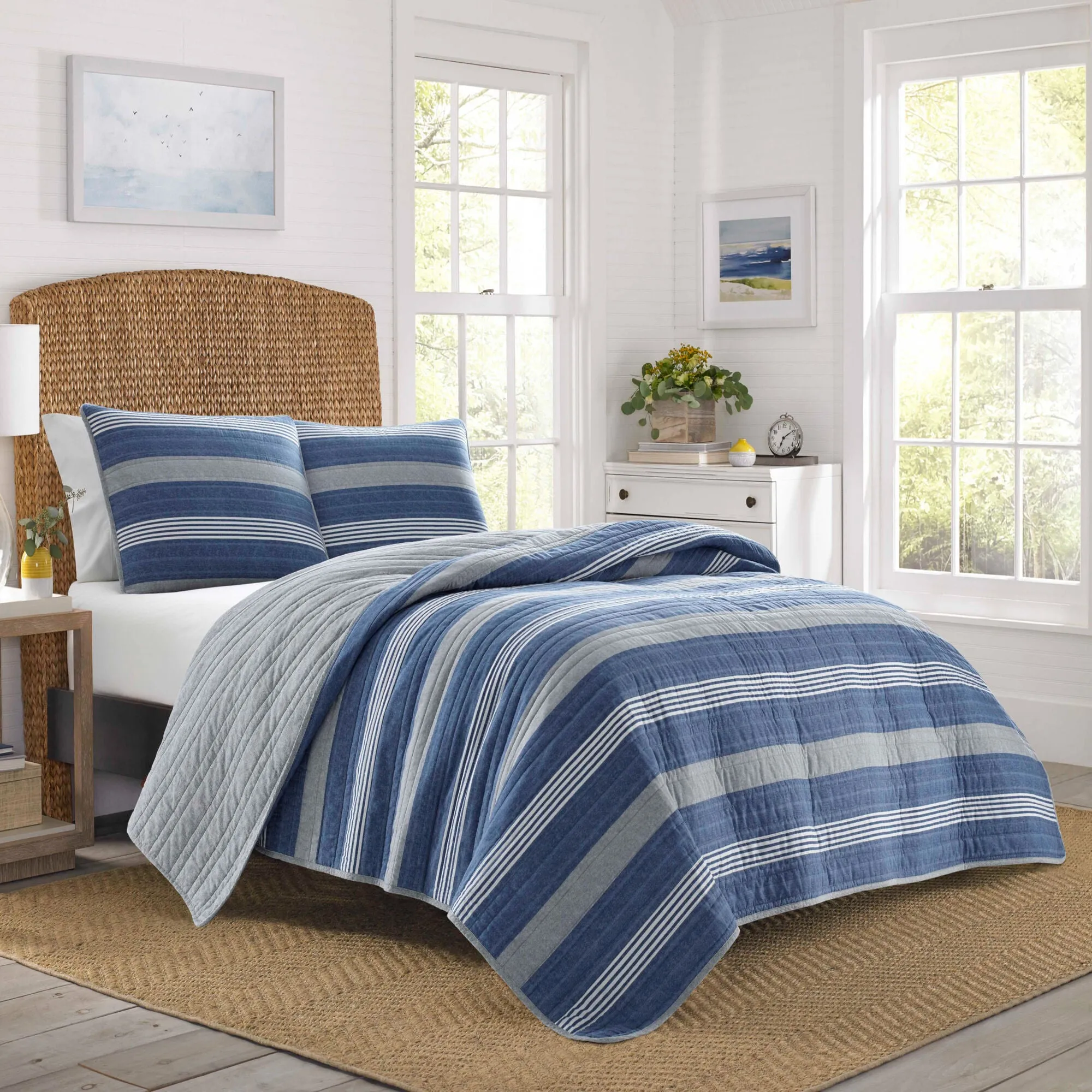 Nautica Saltmarsh Full/queen Quilt Set Blue Mirage