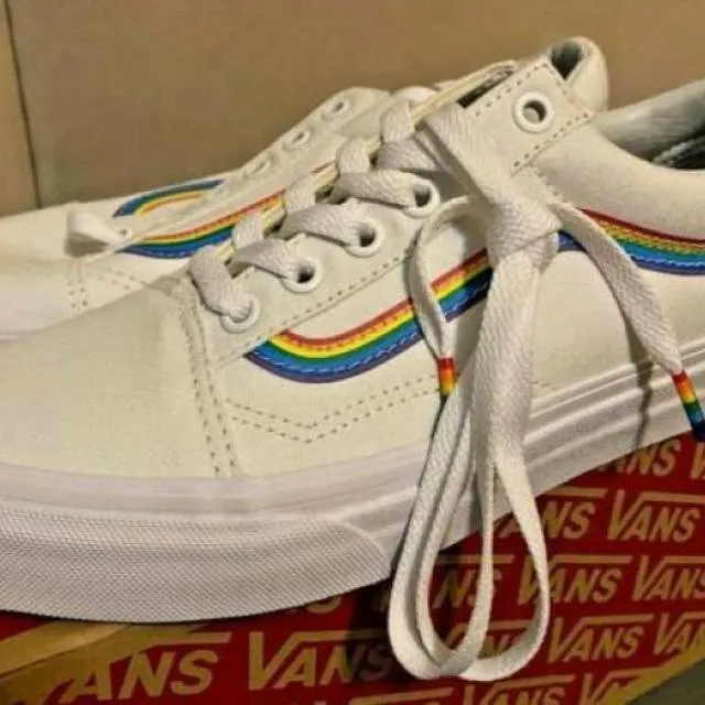 NEW Vans Old Skool Rainbow Skate Shoe White Womens Pride