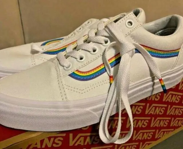 NEW Vans Old Skool Rainbow Skate Shoe White Womens Pride