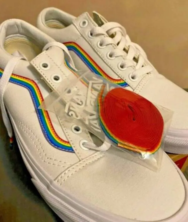 NEW Vans Old Skool Rainbow Skate Shoe White Womens Pride