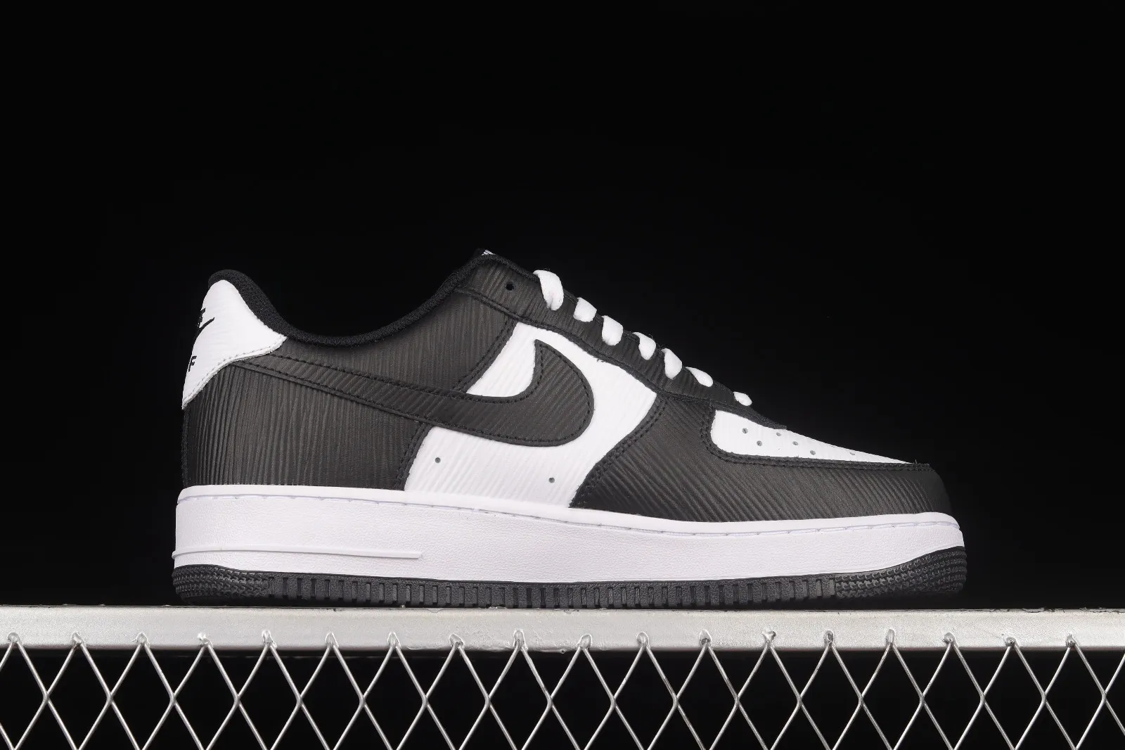 Nike Air Force 1 07 Low Black White Embossed Stripes AQ4134-100