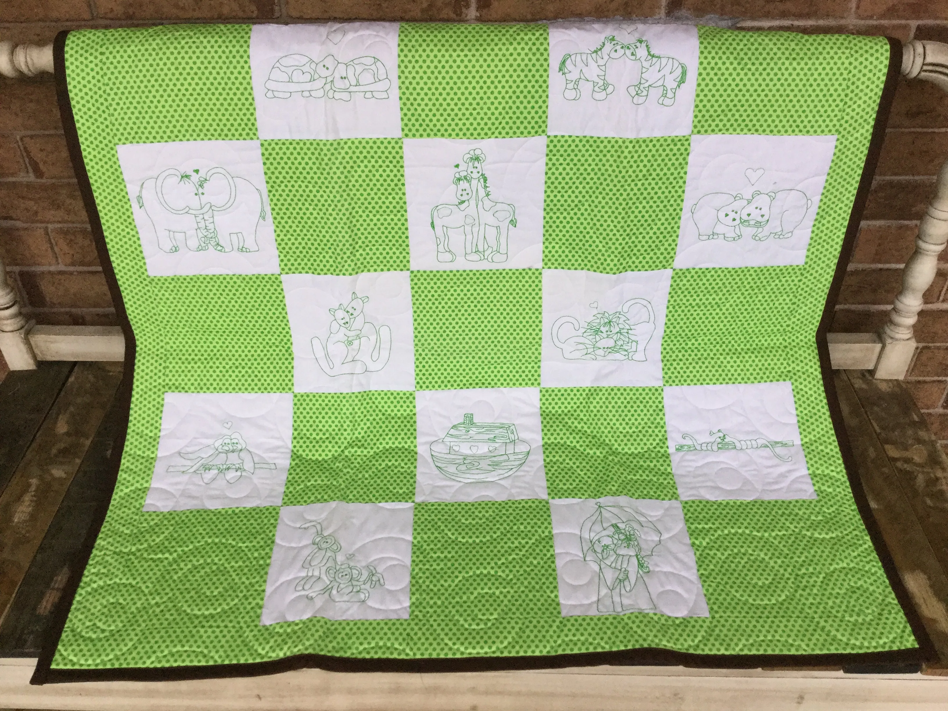 Noah’s Ark Green Baby Quilt