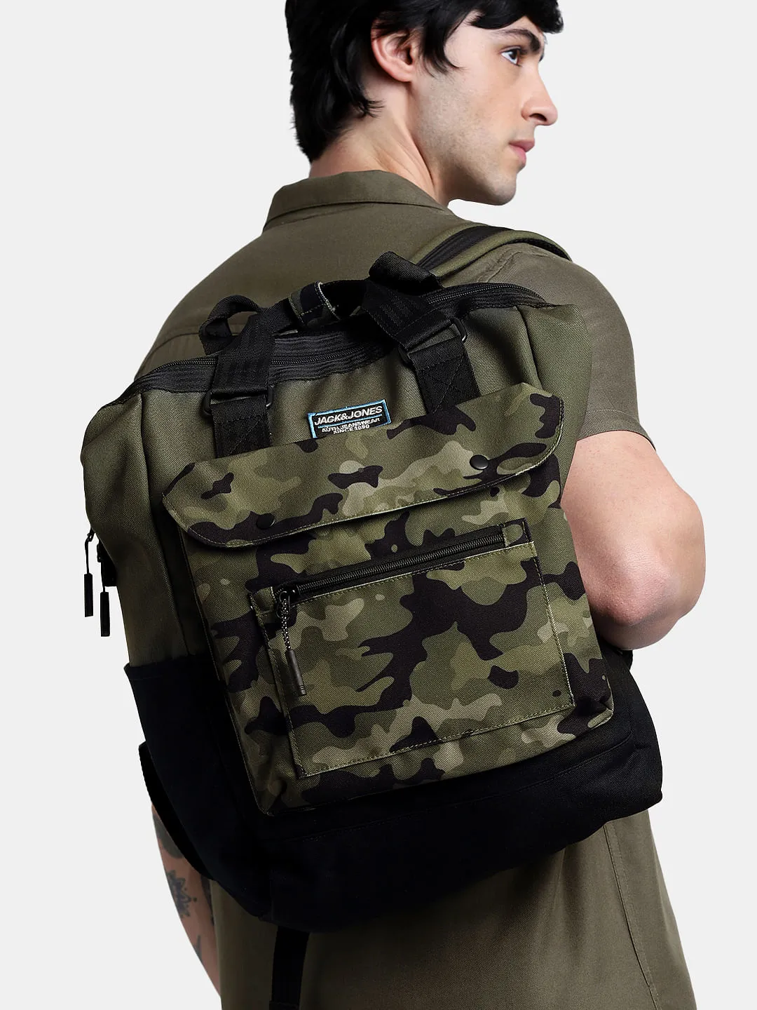 Olive Green Camo Print Backpack