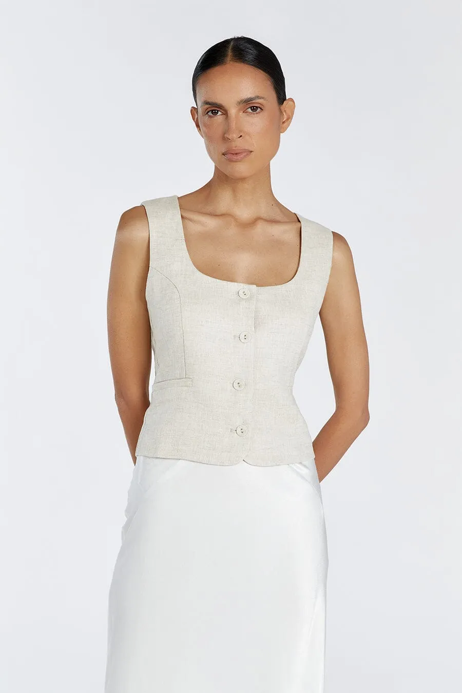 OSCAR NATURAL SCOOP NECK LINEN VEST