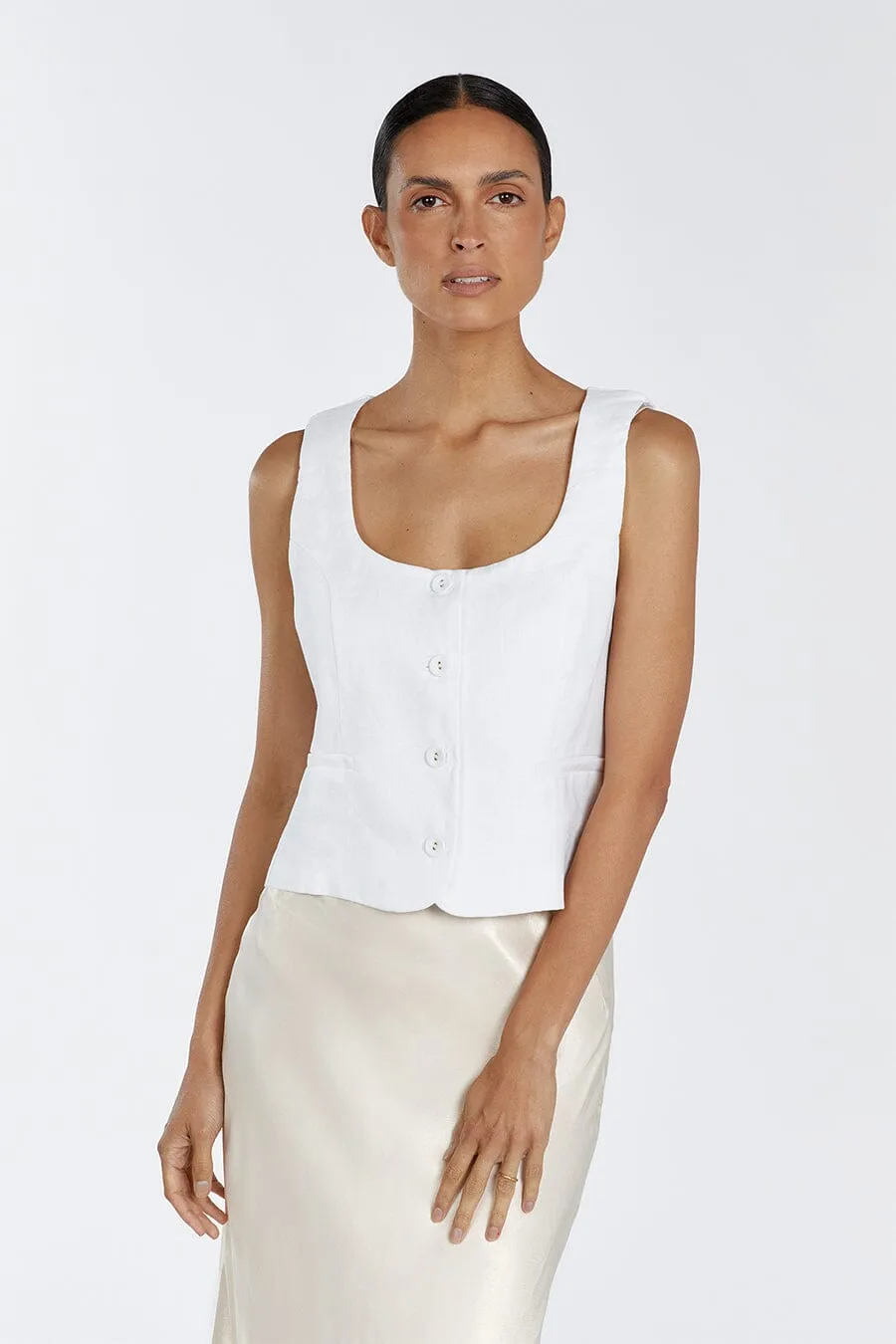 OSCAR WHITE SCOOP NECK LINEN VEST