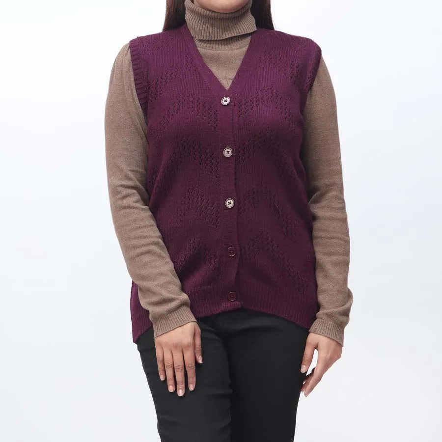 Plum Mid Length Sleeveless Cardigan PW3910