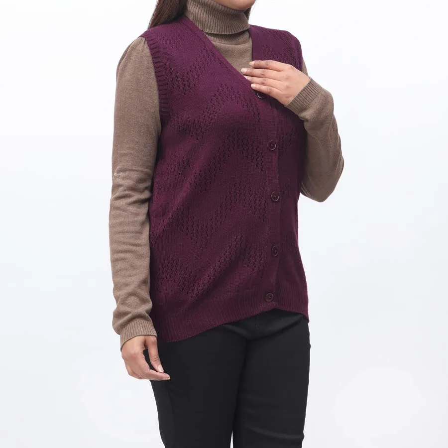 Plum Mid Length Sleeveless Cardigan PW3910