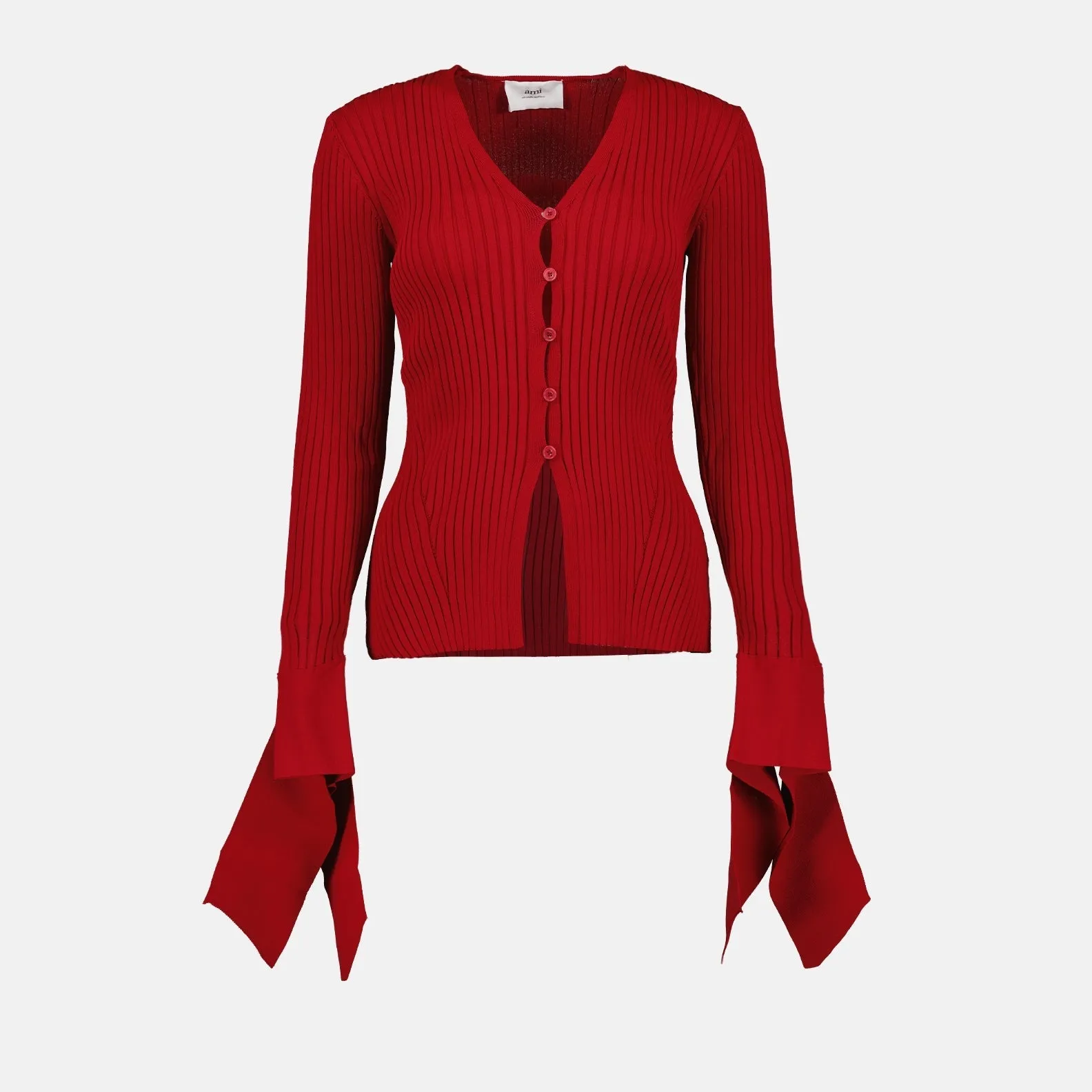 Red Ribbed Cardigan