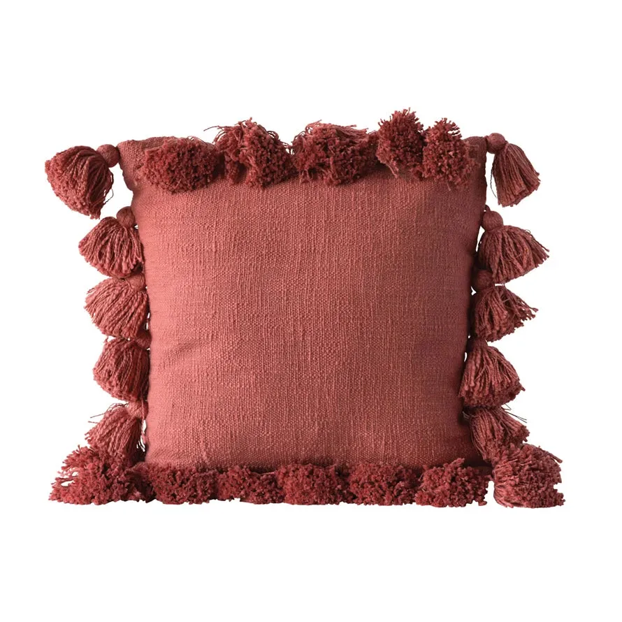 Red Woven Tassel Pillow