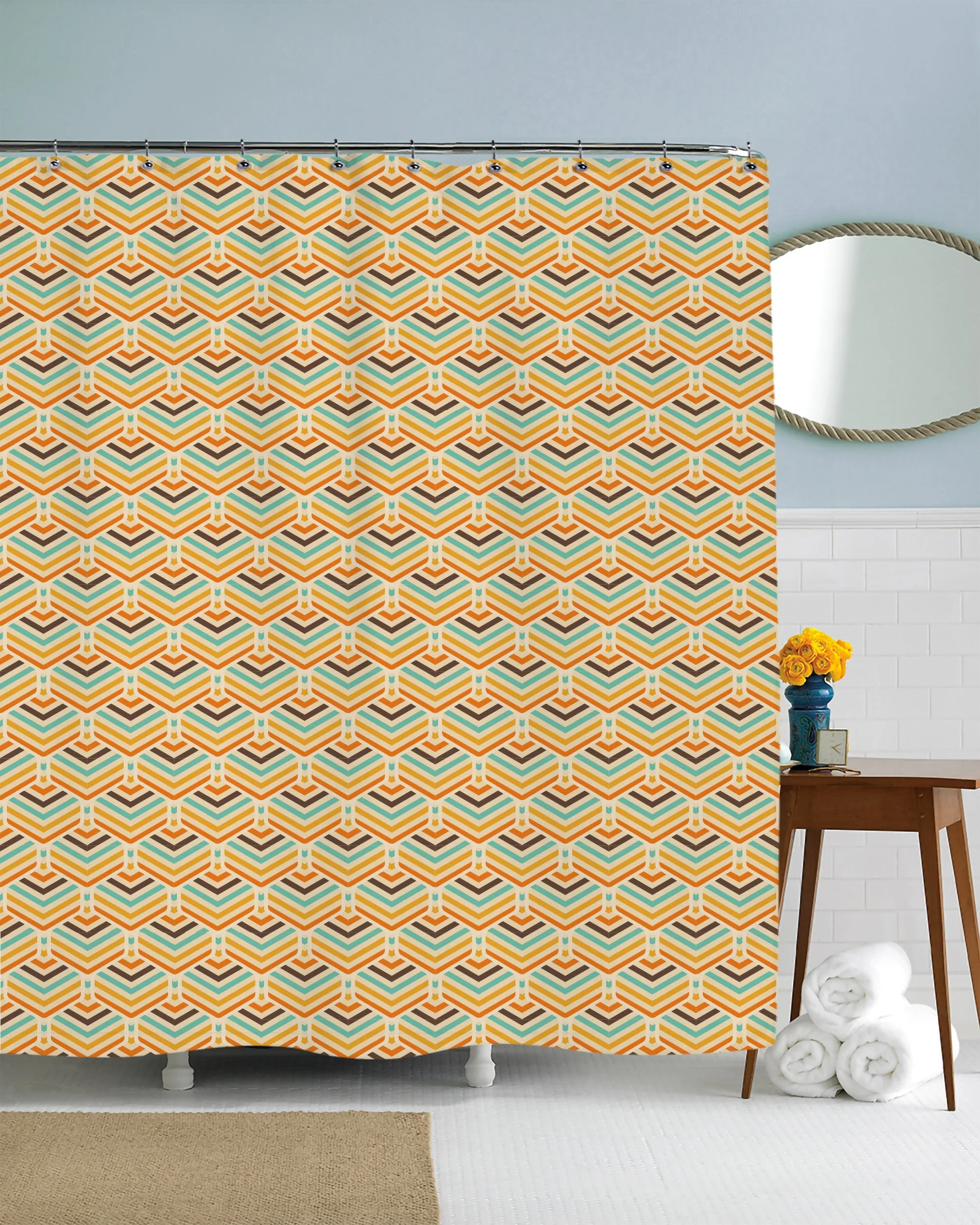 Retro Rainbow Pattern Shower Curtain