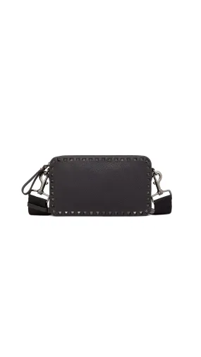 Rockstud Grainy Calfskin Crossbody Bag - Black