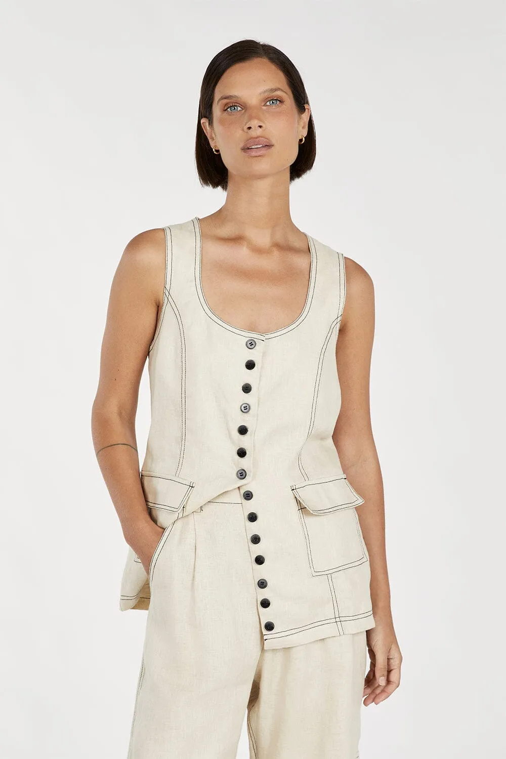 ROSIE PUTTY LINEN LONGLINE VEST