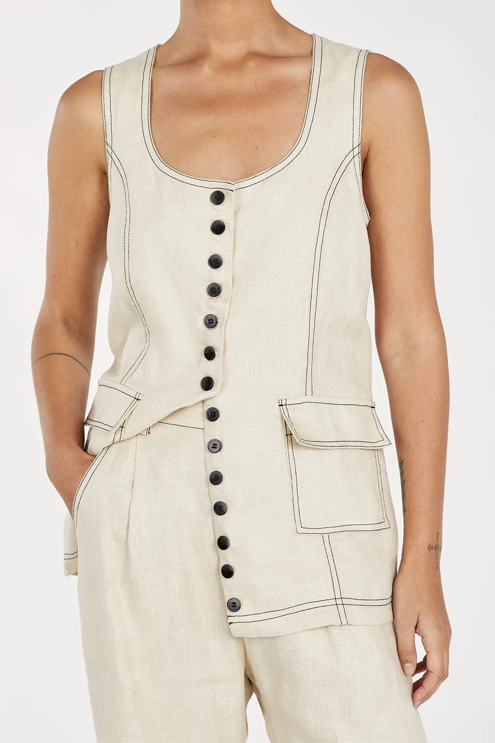 ROSIE PUTTY LINEN LONGLINE VEST