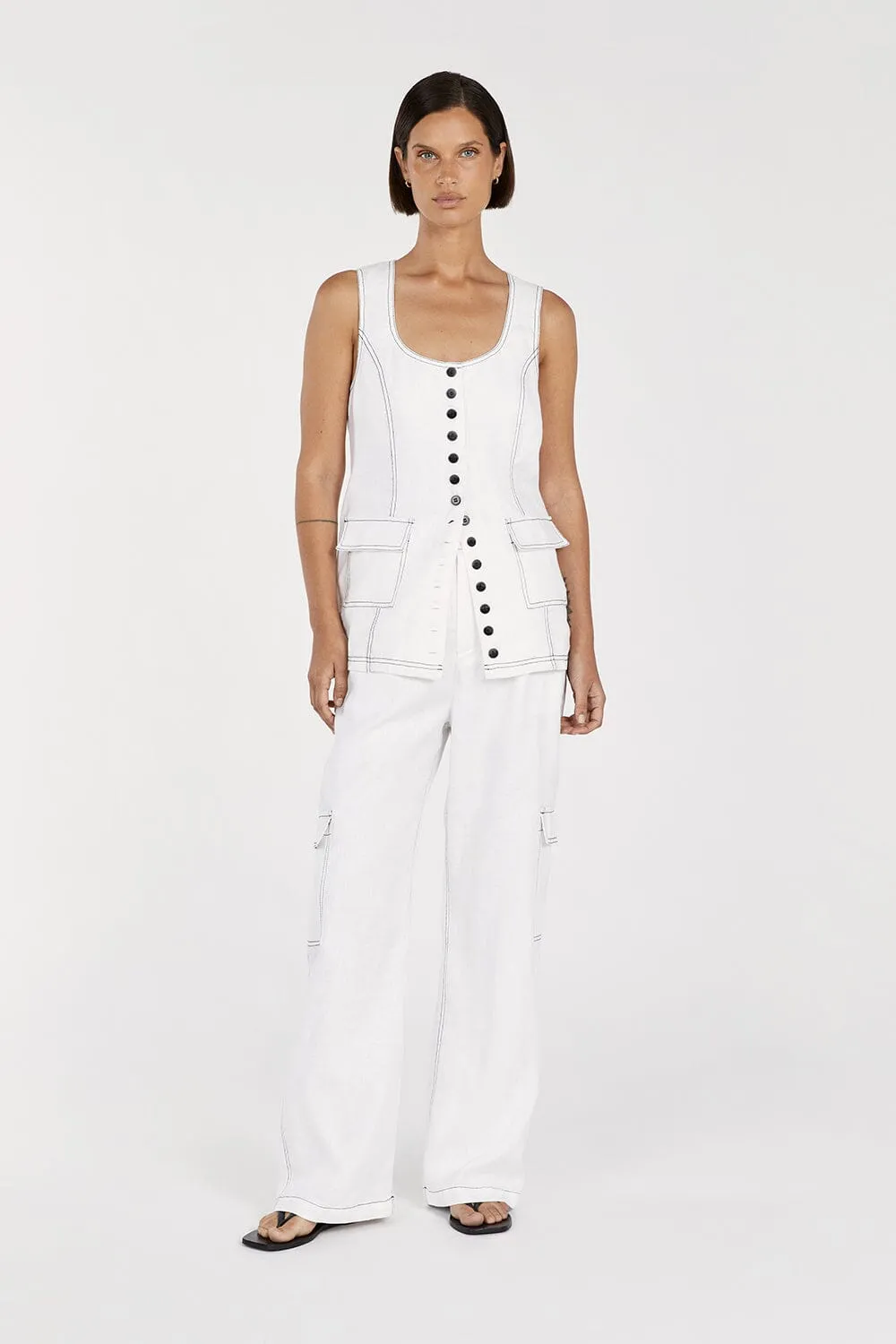 ROSIE WHITE LINEN LONGLINE VEST