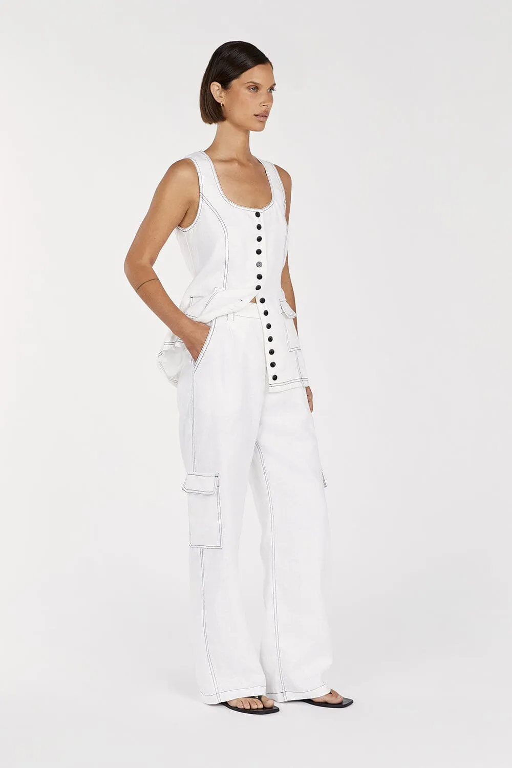 ROSIE WHITE LINEN LONGLINE VEST