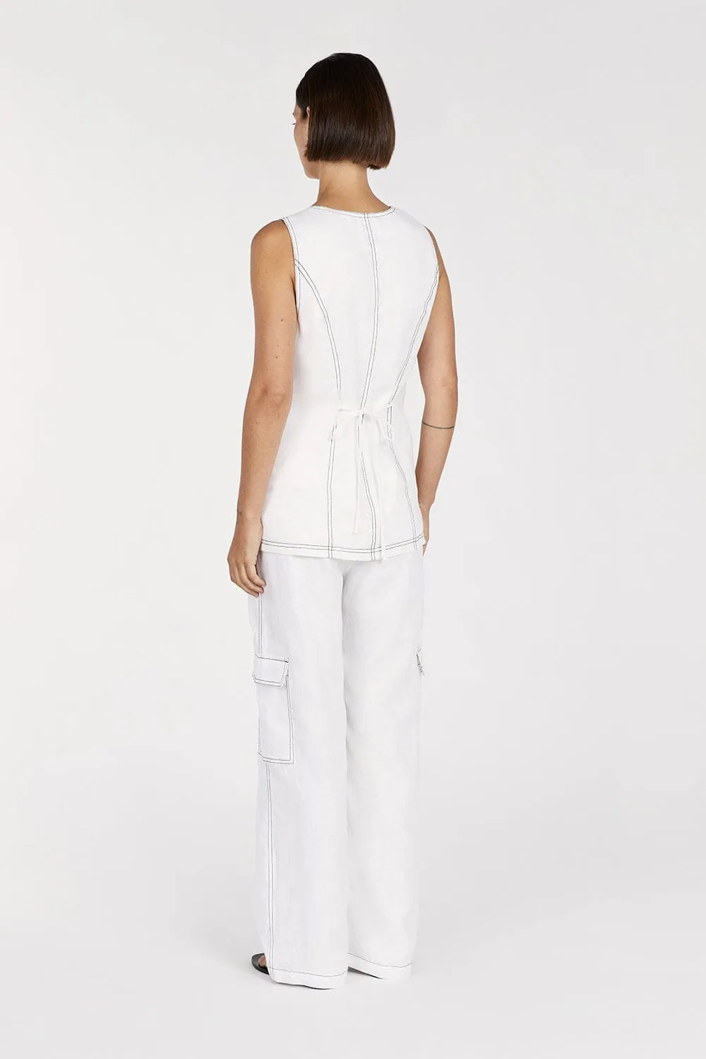 ROSIE WHITE LINEN LONGLINE VEST