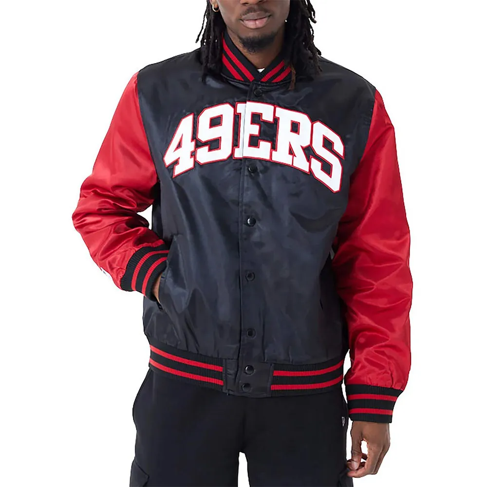 San Francisco 49ers Applique Black and Red Satin Jacket