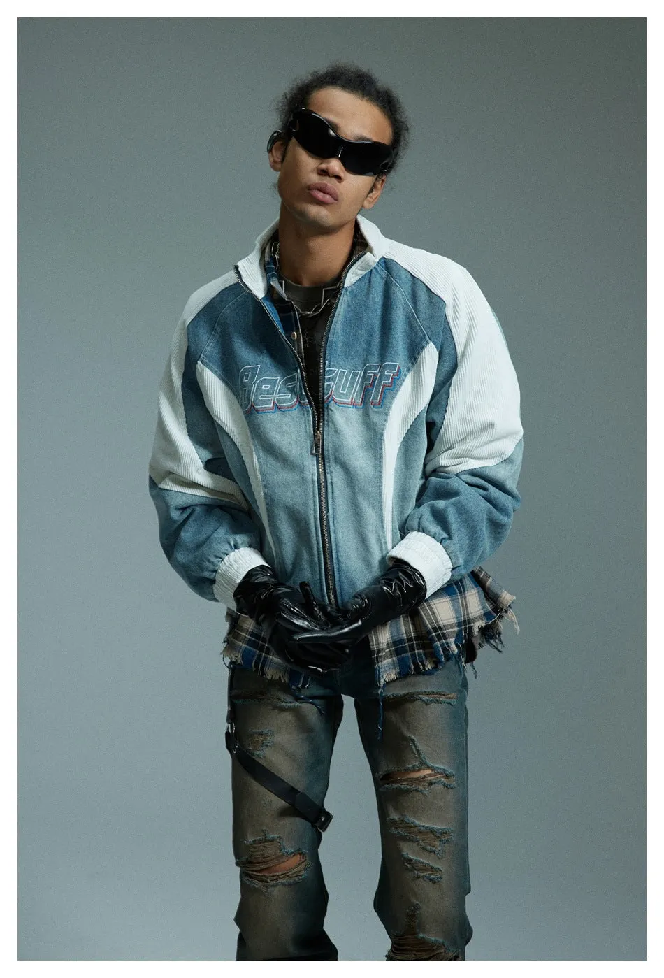 Skyline Stride | Patchwork Denim Track Jacket