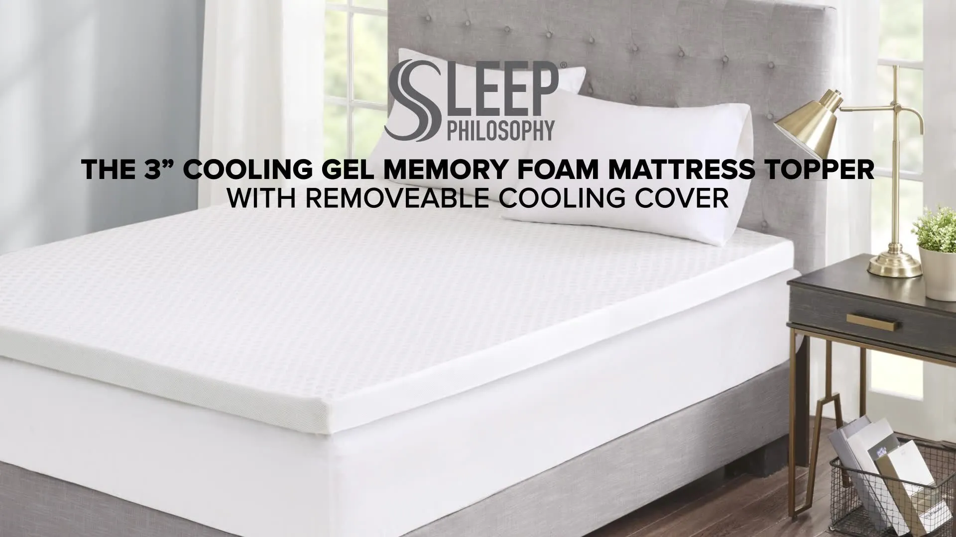 Sleep Philosophy Hypoallergenic 3" Cooling Gel Memory Foam Mattress Topper with Removable Cooling Cover