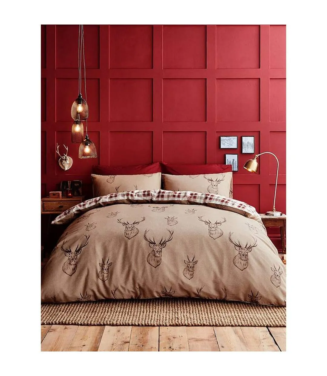 Stag duvet cover set beige/cream/red Catherine Lansfield