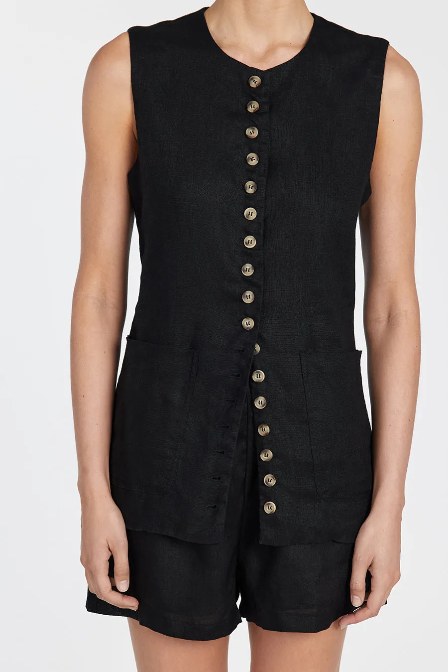 TILLY BLACK LINEN LONGLINE VEST