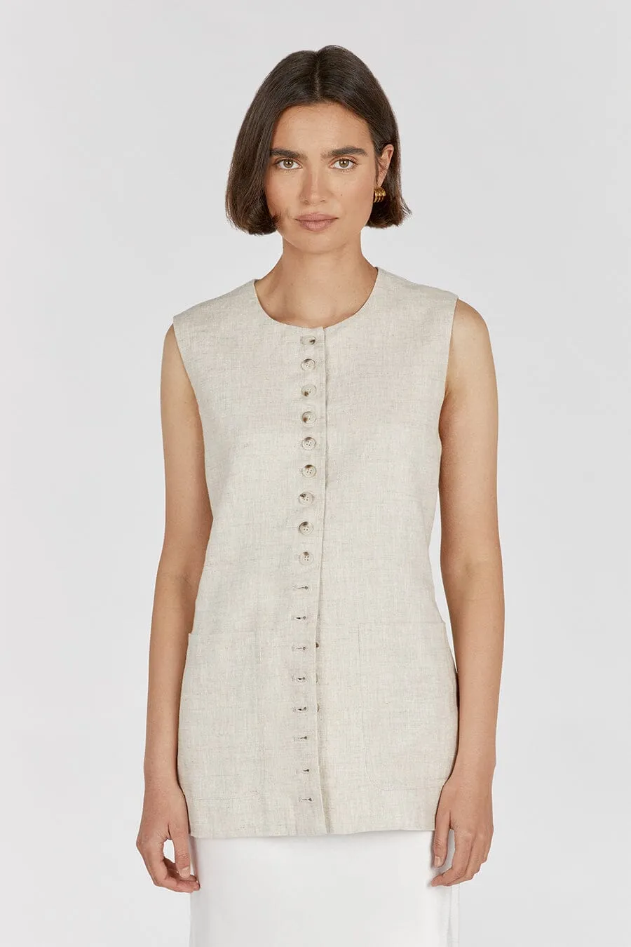 TILLY NATURAL LINEN LONGLINE VEST