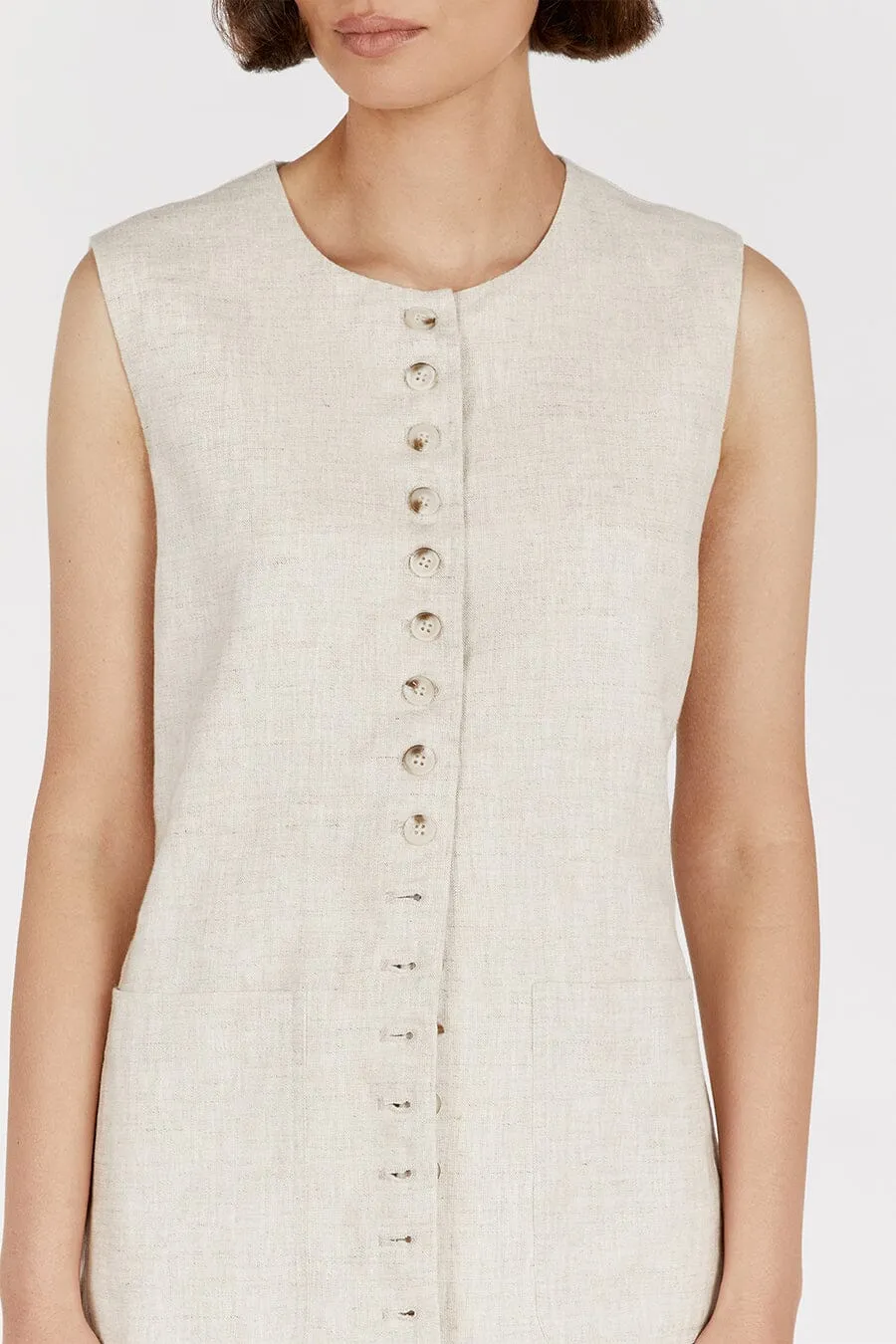 TILLY NATURAL LINEN LONGLINE VEST