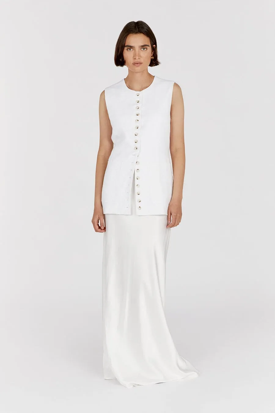 TILLY WHITE LINEN LONGLINE VEST