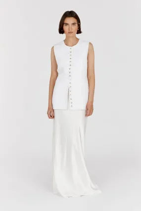 TILLY WHITE LINEN LONGLINE VEST