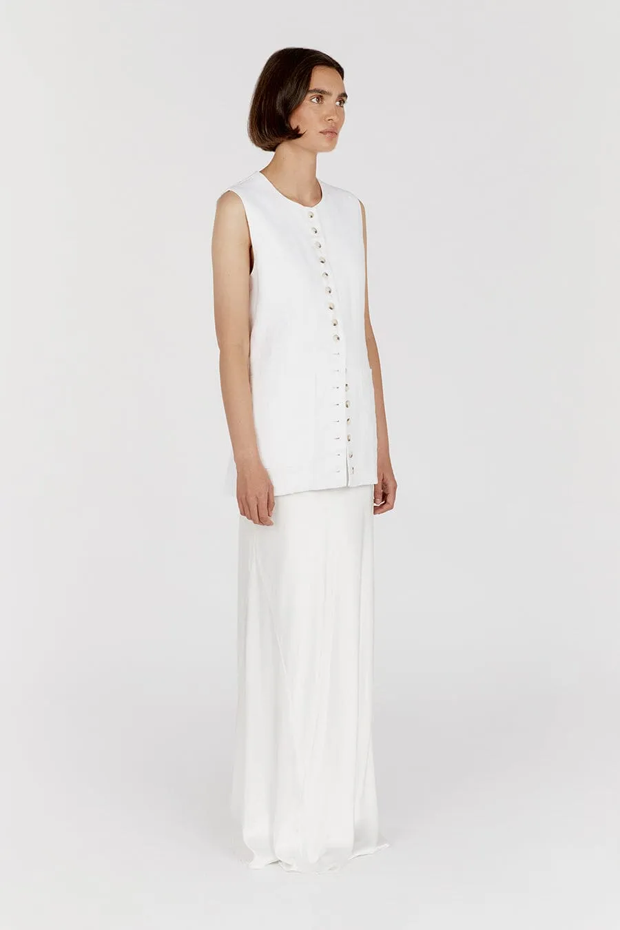 TILLY WHITE LINEN LONGLINE VEST