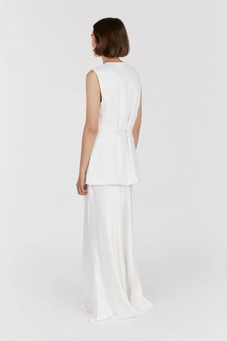 TILLY WHITE LINEN LONGLINE VEST