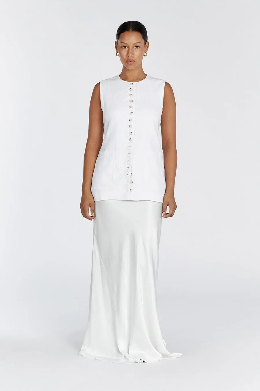 TILLY WHITE LINEN LONGLINE VEST