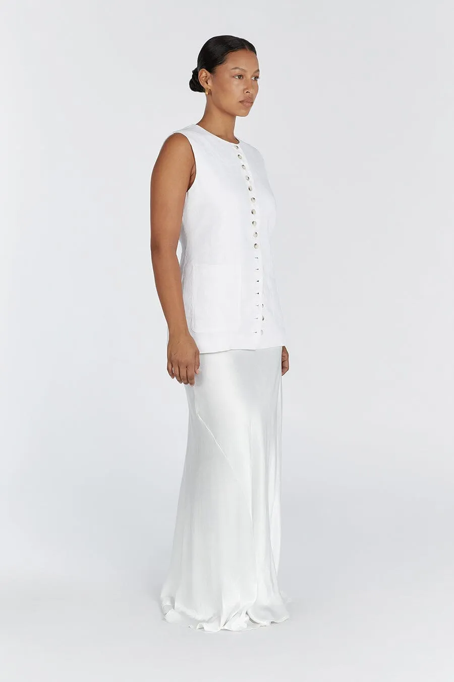 TILLY WHITE LINEN LONGLINE VEST