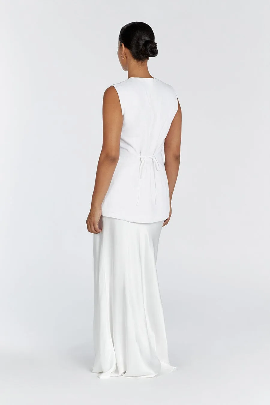 TILLY WHITE LINEN LONGLINE VEST