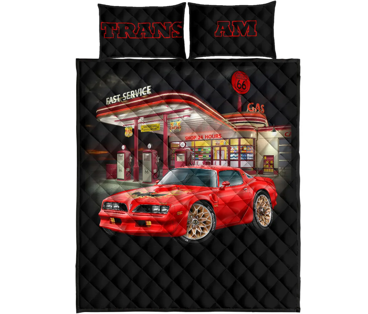 Trans Am Gas Station Route 66 Car Art Quilt Set