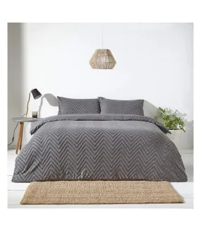 Tufted chevron duvet cover set charcoal The Linen Yard