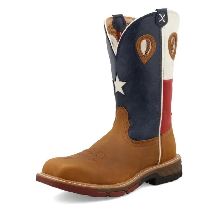 Twisted X Men's 12"" Western Work Boot Light Brown & Texas Flag