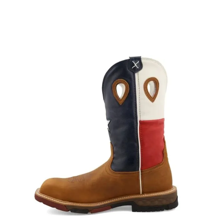 Twisted X Men's 12"" Western Work Boot Light Brown & Texas Flag