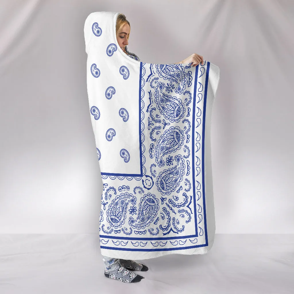 Ultimate White with Blue Hooded Bandana Blanket