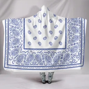 Ultimate White with Blue Hooded Bandana Blanket