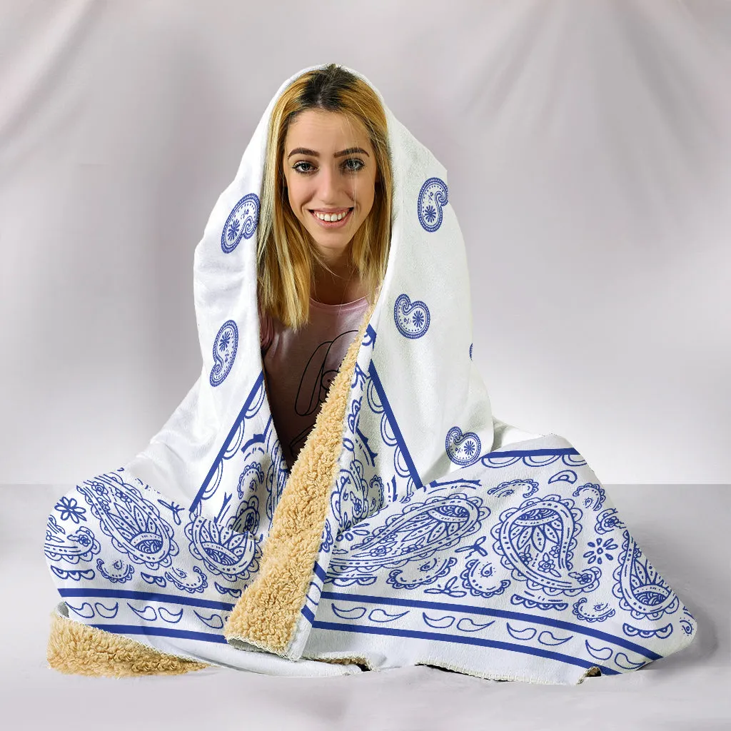 Ultimate White with Blue Hooded Bandana Blanket