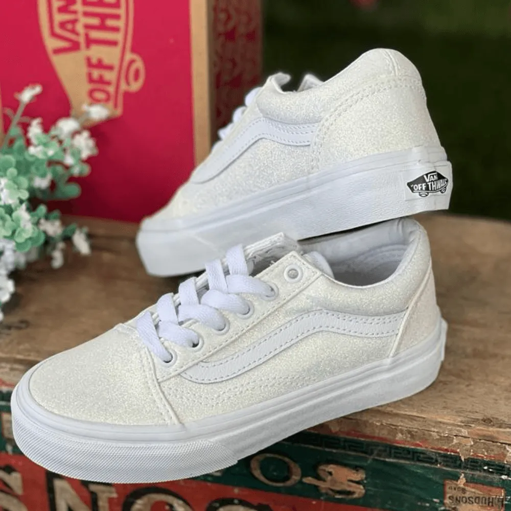 Vans Girls Old Skool Trainers in Glitter White