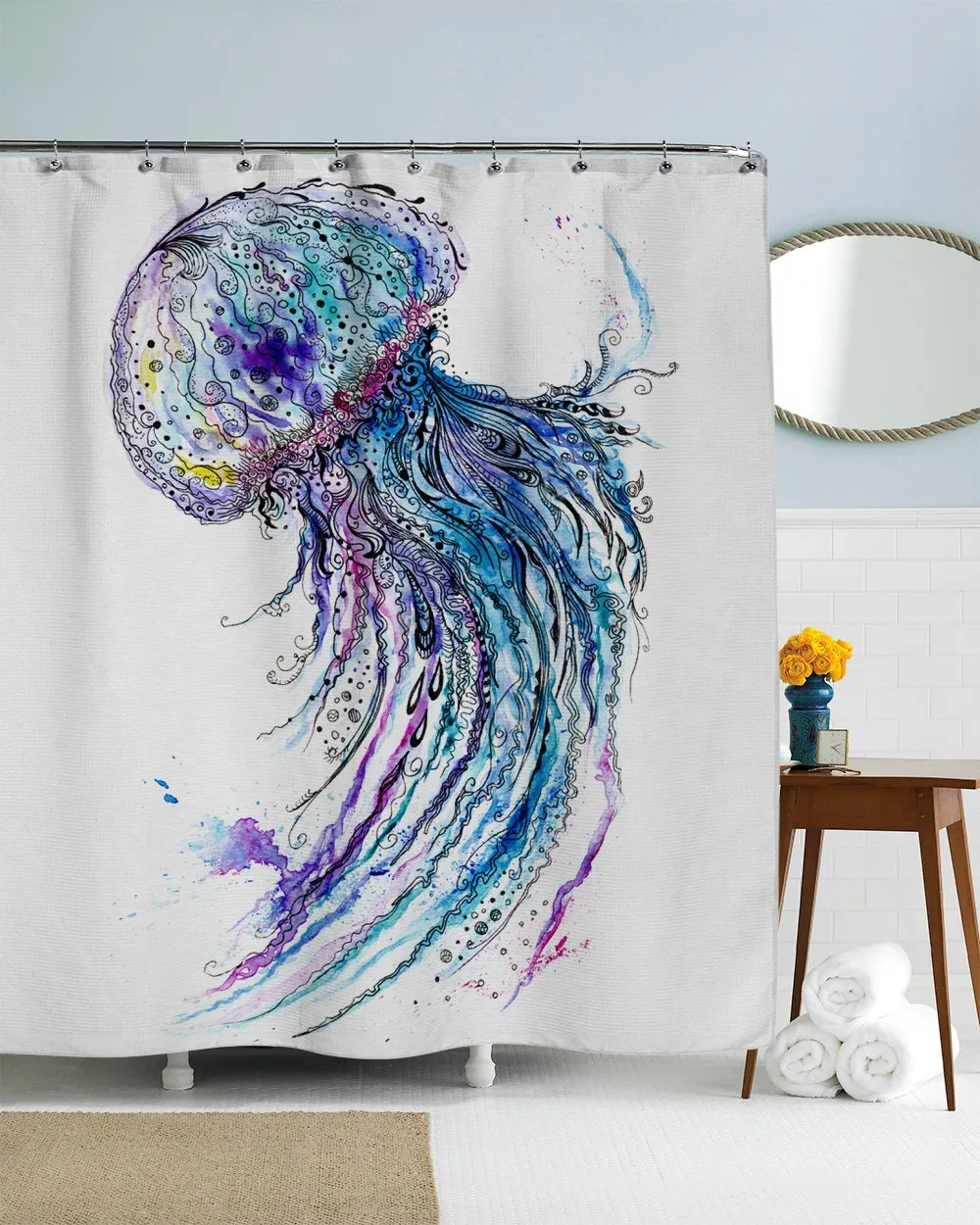 Watercolor Jellyfish Shower Curtain