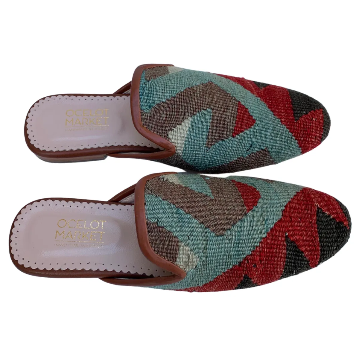 Women's Turkish Kilim Mules | Red & Blue