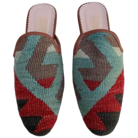 Women's Turkish Kilim Mules | Red & Blue