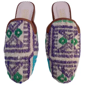 Women's Turkish Kilim Mules | Tan with Lavender Pattern