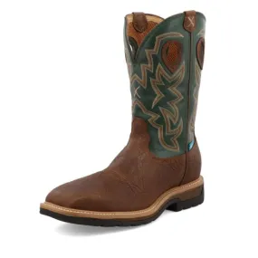 Work Twisted X Men's 12"" Western Work Boot Distressed Saddle & Green