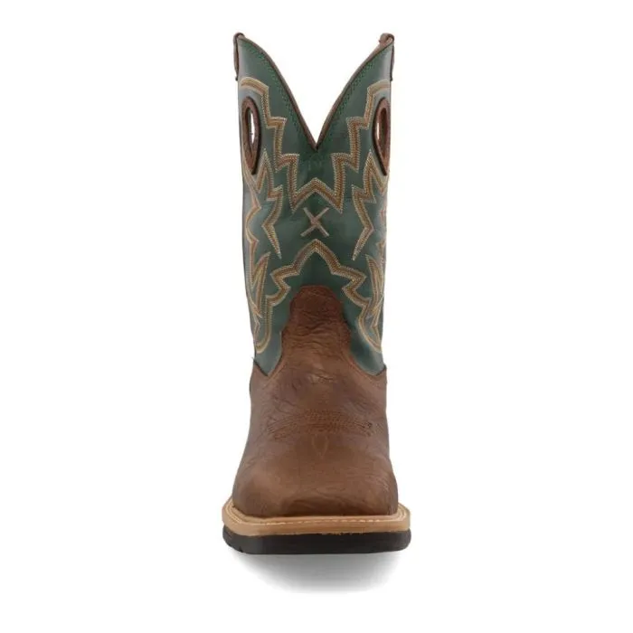 Work Twisted X Men's 12"" Western Work Boot Distressed Saddle & Green